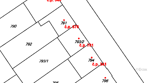Uhříněves 761, Praha na parcele st. 793/2 v KÚ Uhříněves, Katastrální mapa