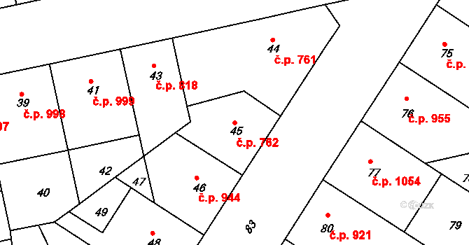 Žižkov 762, Praha na parcele st. 45 v KÚ Žižkov, Katastrální mapa