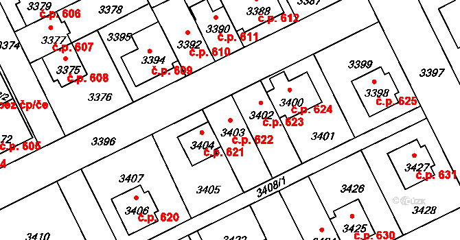Záběhlice 622, Praha na parcele st. 3403 v KÚ Záběhlice, Katastrální mapa
