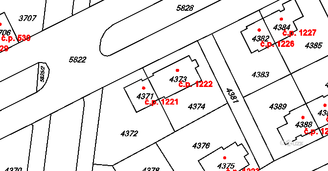 Záběhlice 1222, Praha na parcele st. 4373 v KÚ Záběhlice, Katastrální mapa