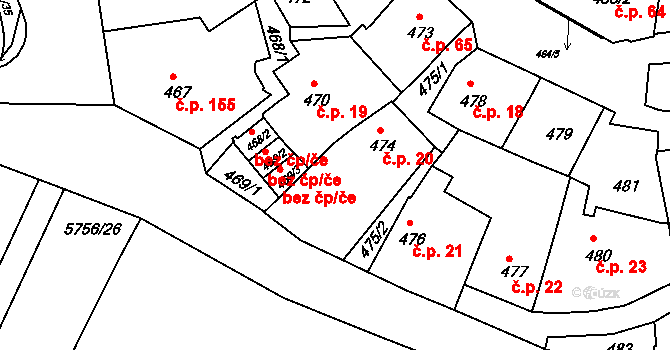 Záběhlice 20, Praha na parcele st. 474 v KÚ Záběhlice, Katastrální mapa