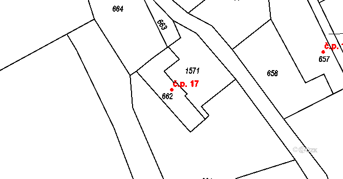 Nová Ves 17, Nalžovice na parcele st. 662 v KÚ Nalžovice, Katastrální mapa