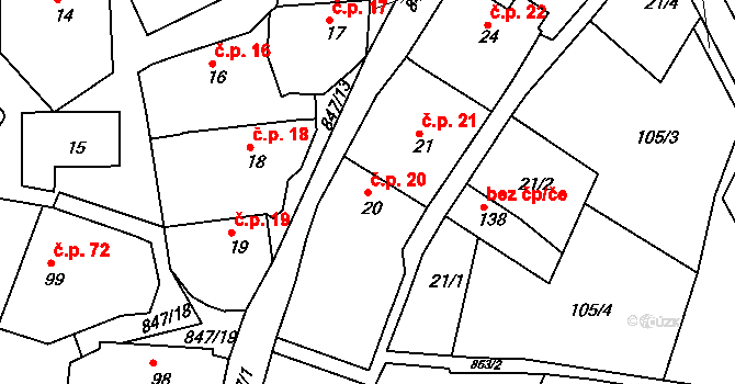 Starý Rožmitál 20, Rožmitál pod Třemšínem na parcele st. 20 v KÚ Starý Rožmitál, Katastrální mapa