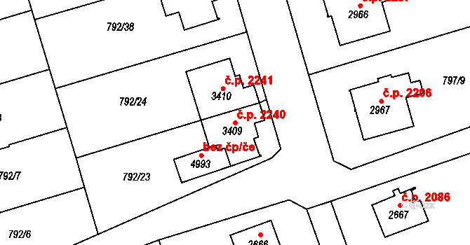 Dvůr Králové nad Labem 2240 na parcele st. 3409 v KÚ Dvůr Králové nad Labem, Katastrální mapa
