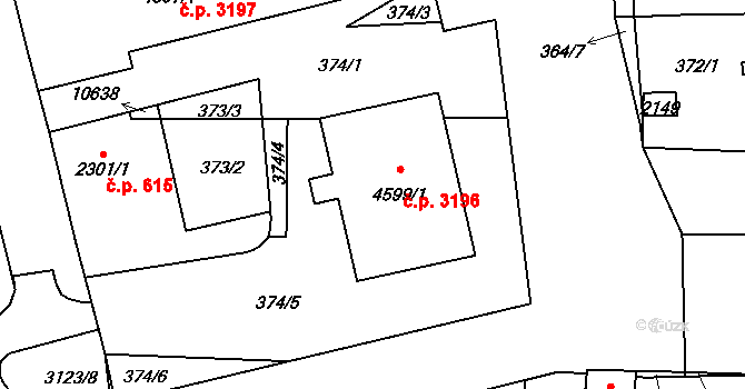 Hodonín 3196 na parcele st. 4599/1 v KÚ Hodonín, Katastrální mapa