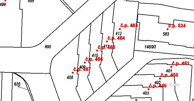 Neředín 485, Olomouc na parcele st. 410 v KÚ Neředín, Katastrální mapa