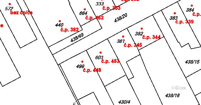 Chválkovice 453, Olomouc na parcele st. 603 v KÚ Chválkovice, Katastrální mapa