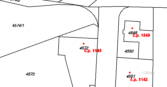 Česká Lípa 1145 na parcele st. 4572 v KÚ Česká Lípa, Katastrální mapa