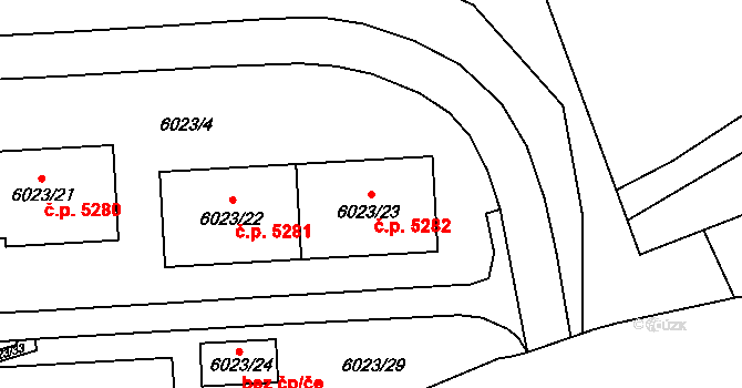 Chomutov 5282 na parcele st. 6023/23 v KÚ Chomutov I, Katastrální mapa