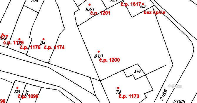 Ivančice 1200 na parcele st. 81/1 v KÚ Kounické Předměstí, Katastrální mapa