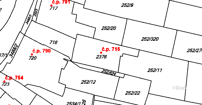 Rosice 715 na parcele st. 2376 v KÚ Rosice u Brna, Katastrální mapa