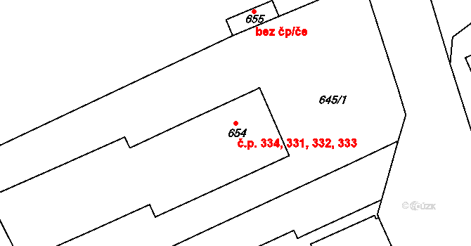 Mokrá 331,332,333,334, Mokrá-Horákov na parcele st. 654 v KÚ Mokrá u Brna, Katastrální mapa