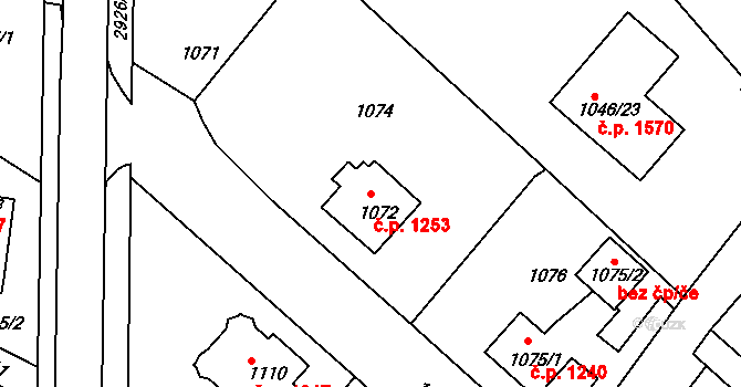 Rumburk 1 1253, Rumburk na parcele st. 1072 v KÚ Rumburk, Katastrální mapa
