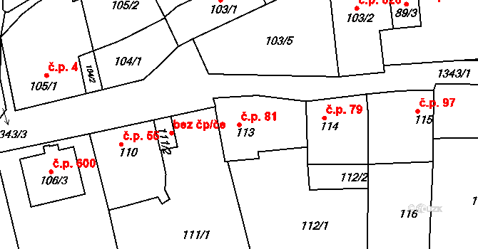 Božkov 81, Plzeň na parcele st. 113 v KÚ Božkov, Katastrální mapa