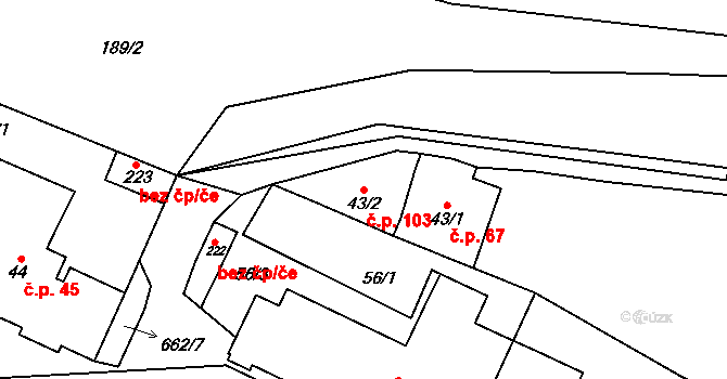 Černovír 103, Ústí nad Orlicí na parcele st. 43/2 v KÚ Černovír u Ústí nad Orlicí, Katastrální mapa