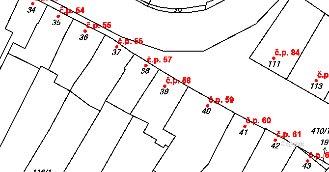Žešov 58, Prostějov na parcele st. 39 v KÚ Žešov, Katastrální mapa