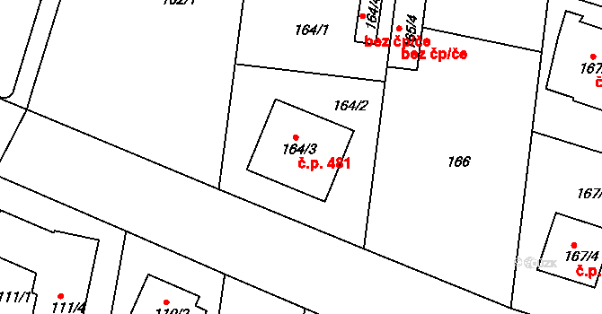 Horní Měcholupy 481, Praha na parcele st. 164/3 v KÚ Horní Měcholupy, Katastrální mapa