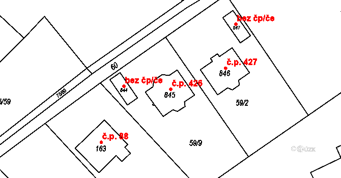 Dolní Jirčany 426, Psáry na parcele st. 845 v KÚ Dolní Jirčany, Katastrální mapa