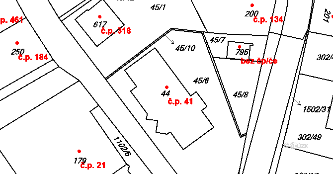 Kudlov 41, Zlín na parcele st. 44 v KÚ Kudlov, Katastrální mapa