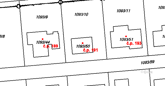 Citonice 191 na parcele st. 1093/50 v KÚ Citonice, Katastrální mapa