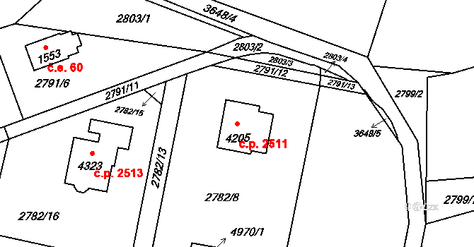 Rožnov pod Radhoštěm 2511 na parcele st. 4205 v KÚ Rožnov pod Radhoštěm, Katastrální mapa
