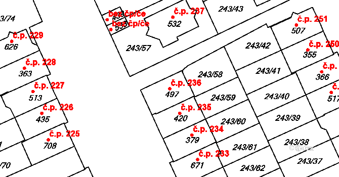 Týn 236, Třebíč na parcele st. 497 v KÚ Týn u Třebíče, Katastrální mapa