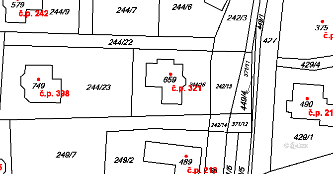 Černý Vůl 321, Statenice na parcele st. 659 v KÚ Statenice, Katastrální mapa