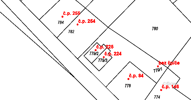 Stonařov 225 na parcele st. 779/2 v KÚ Stonařov, Katastrální mapa