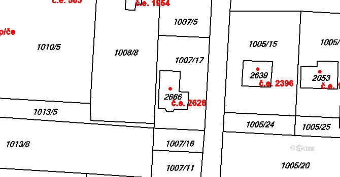 Litice 2626, Plzeň na parcele st. 2666 v KÚ Valcha, Katastrální mapa
