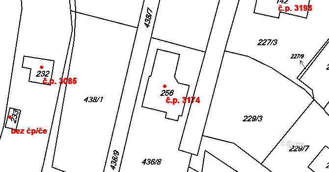 Znojmo 3174 na parcele st. 256 v KÚ Znojmo-Hradiště, Katastrální mapa