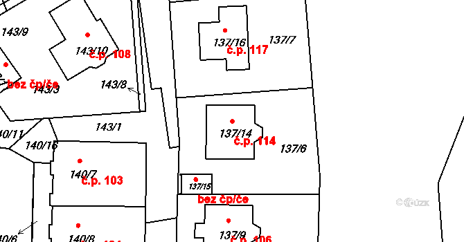 Nedvězí u Říčan 114, Praha na parcele st. 137/14 v KÚ Nedvězí u Říčan, Katastrální mapa