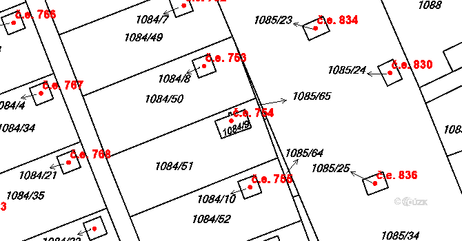 Štětí 754 na parcele st. 1084/9 v KÚ Štětí I, Katastrální mapa