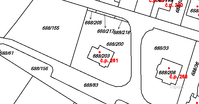Vaňov 261, Ústí nad Labem na parcele st. 688/203 v KÚ Vaňov, Katastrální mapa