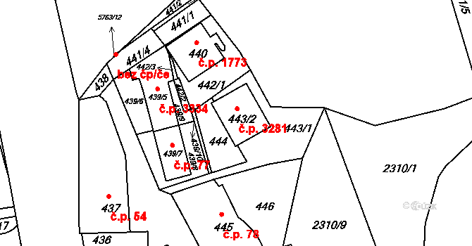 Záběhlice 3281, Praha na parcele st. 443/2 v KÚ Záběhlice, Katastrální mapa