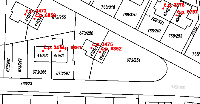 Zlín 6862 na parcele st. 4105/2 v KÚ Zlín, Katastrální mapa