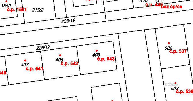 Hrabůvka 543, Ostrava na parcele st. 499 v KÚ Hrabůvka, Katastrální mapa