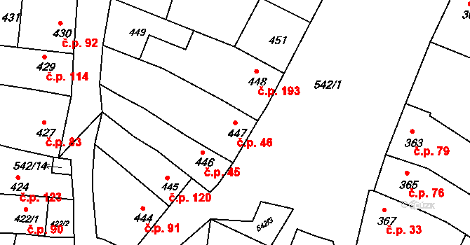 Milešovice 46 na parcele st. 447 v KÚ Milešovice, Katastrální mapa