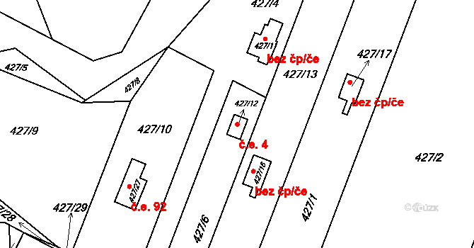 Starý Bohumín 4, Bohumín na parcele st. 427/12 v KÚ Starý Bohumín, Katastrální mapa