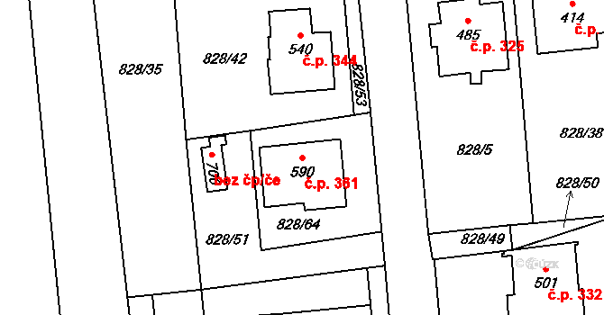 Louky 361, Zlín na parcele st. 590 v KÚ Louky nad Dřevnicí, Katastrální mapa