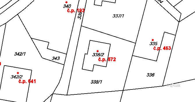 Želechovice nad Dřevnicí 572 na parcele st. 338/2 v KÚ Želechovice nad Dřevnicí, Katastrální mapa