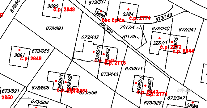 Zlín 2773 na parcele st. 3285/2 v KÚ Zlín, Katastrální mapa