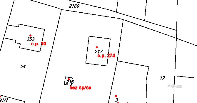 Dražice 274 na parcele st. 217 v KÚ Dražice u Tábora, Katastrální mapa