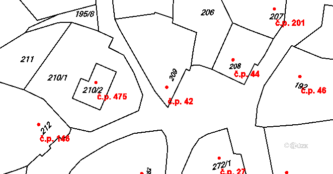 Bošovice 42 na parcele st. 209 v KÚ Bošovice, Katastrální mapa