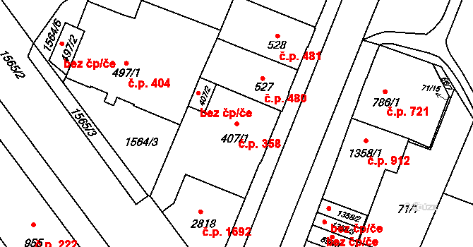 Kateřinky 358, Opava na parcele st. 407/1 v KÚ Kateřinky u Opavy, Katastrální mapa