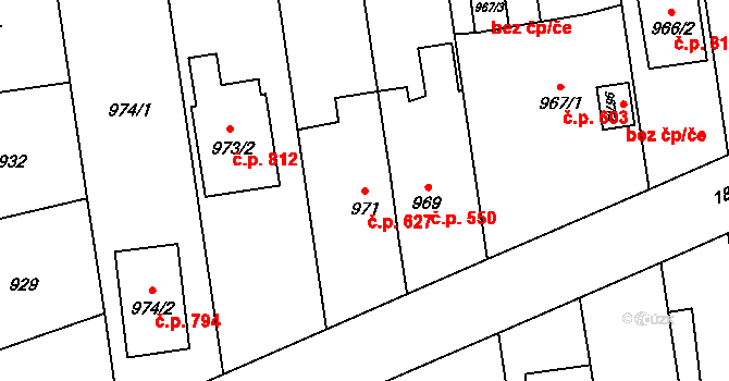 Kylešovice 627, Opava na parcele st. 971 v KÚ Kylešovice, Katastrální mapa