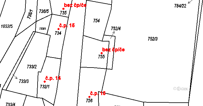 Zruč-Senec 45808929 na parcele st. 755 v KÚ Senec u Plzně, Katastrální mapa