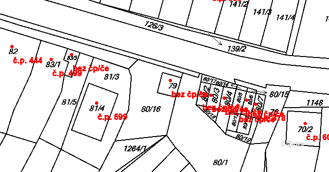 Blučina 46051929 na parcele st. 79 v KÚ Blučina, Katastrální mapa