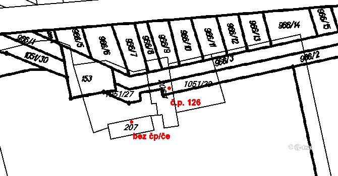 Krhov 126, Bojkovice na parcele st. 206/1 v KÚ Krhov u Bojkovic, Katastrální mapa
