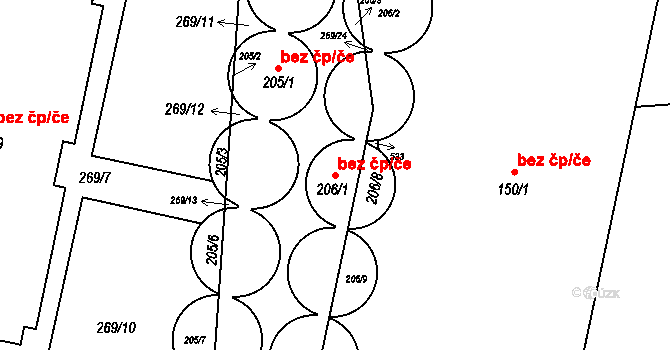 Spomyšl 47787929 na parcele st. 206/1 v KÚ Spomyšl, Katastrální mapa