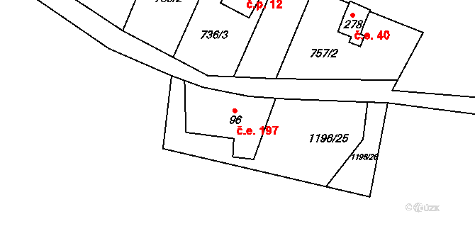 Český Jiřetín 197 na parcele st. 96 v KÚ Český Jiřetín, Katastrální mapa